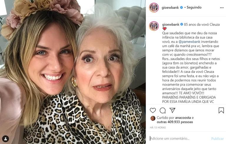 Giovanna Ewbank comemora aniversário de 85 de sua avó, Cleuza 