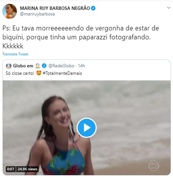 Marina Ruy Barbosa comenta cena de 'Totalmente Demais' em que aparece de biquíni