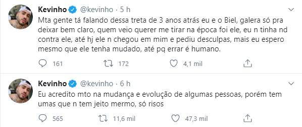 Após fãs relembrarem treta, Kevinho manda indireta para Biel