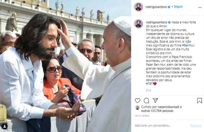 Rodrigo Santoro relembra encontro com Papa Francisco 