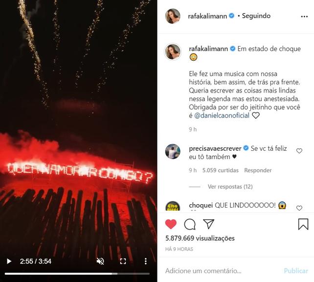 Rafa Kalimann é pedida em namoro com fogos de artifícios e serenata