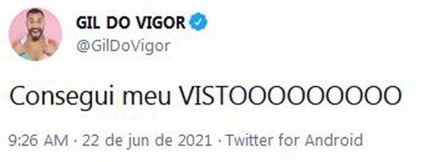 Tweet feito por Gil do Vigor