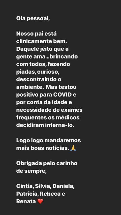 Patricia Abravanel confirma internação do pai, Silvio Santos