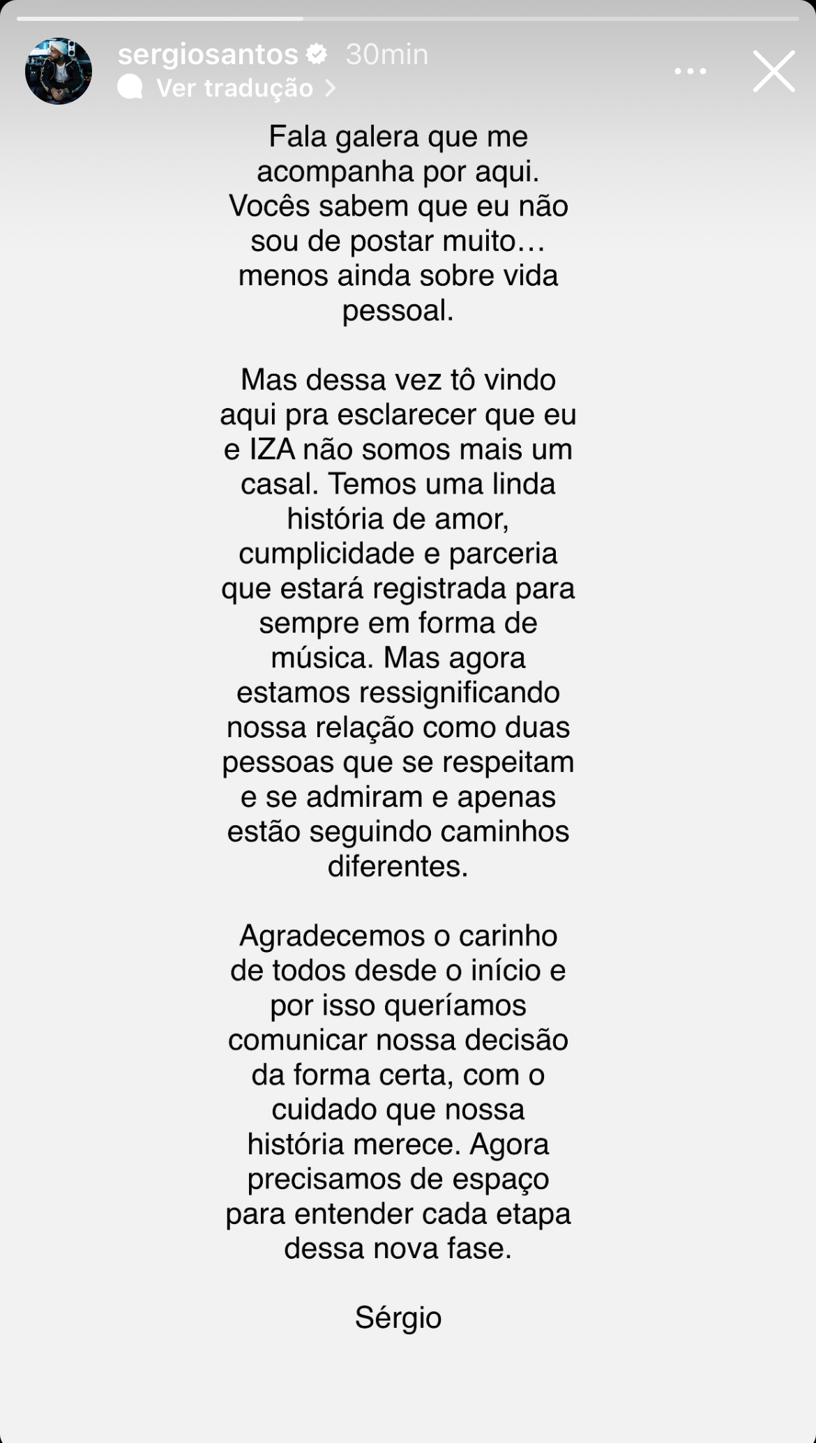 Sérgio, marido de Iza, fala sobre fim do casamento (Crédito: Reprodução/Instagram)