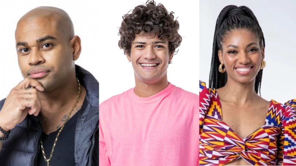 Cezar Black, Gabriel Santana e Tina, do 'BBB 23'. Reprodução/TV Globo