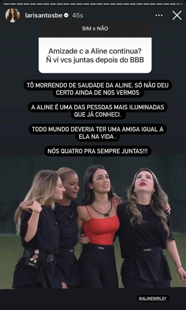 Larissa Santos abre o jogo sobre relação com Aline Wirley após fim do 'BBB 23'