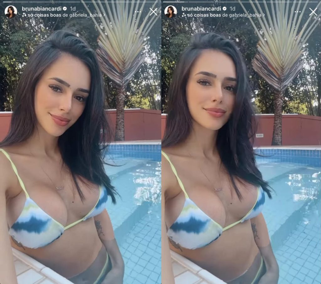 Bruna Biancardi curte dia na piscina com biquíni fininho