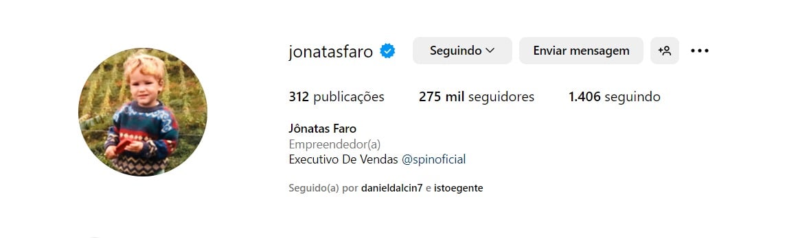 Perfil Jônatas Faro (Reprodução/Instagram)