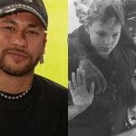 Neymar com Davi Lucca na sala de maternidade após nascimento da terceira filha, Helena