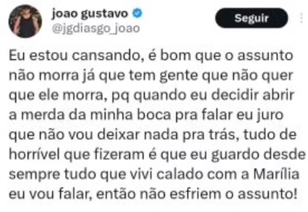 Post João Gustavo (Reprodução/X)