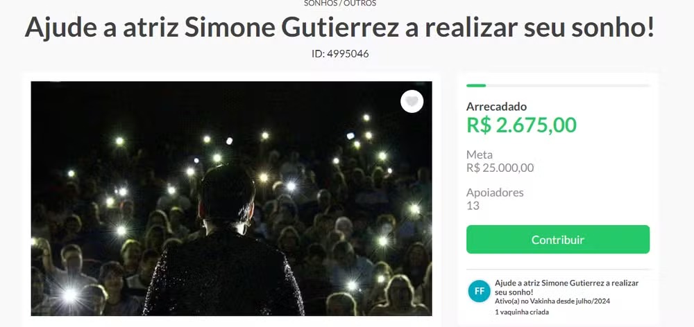 Simone Gutierrez ganha vaquinha online (Reprodução)