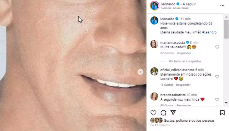 Leonardo faz homenagem para Leandro (Reprodução/Instagram)