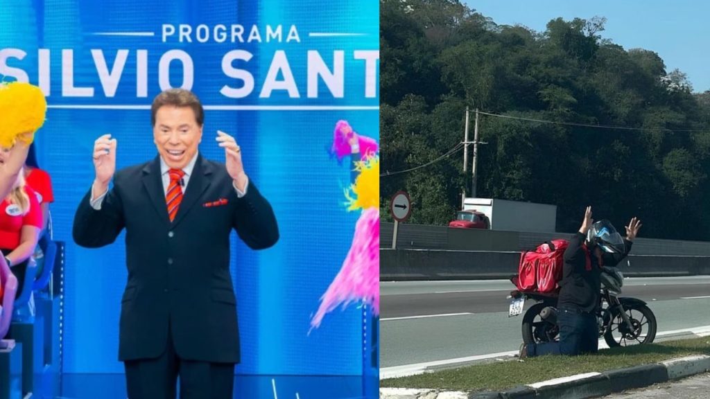 Silvio Santos e motoboy em frente ao SBT- Reprodução/Instagram