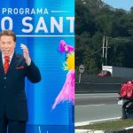 Silvio Santos e motoboy em frente ao SBT- Reprodução/Instagram