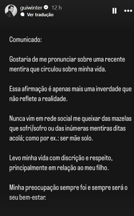 Comunicado Guilherme Winter (Reprodução/Instagram)