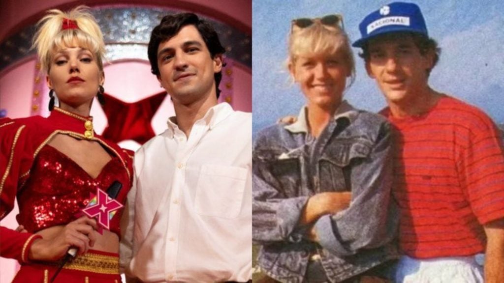 Xuxa e Ayrton Senna na série e na vida real - Divulgação/Netflix e arquivo pessoal