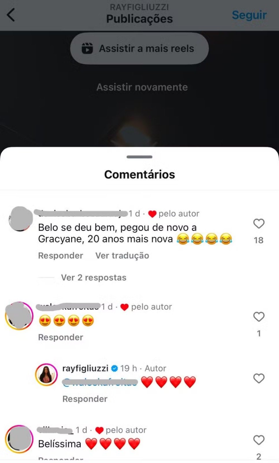 Rayane Figliuzzi curte comentários (Reprodução/Instagram)