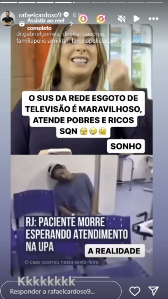 Story de Rafael Cardoso - Reprodução/Instagram