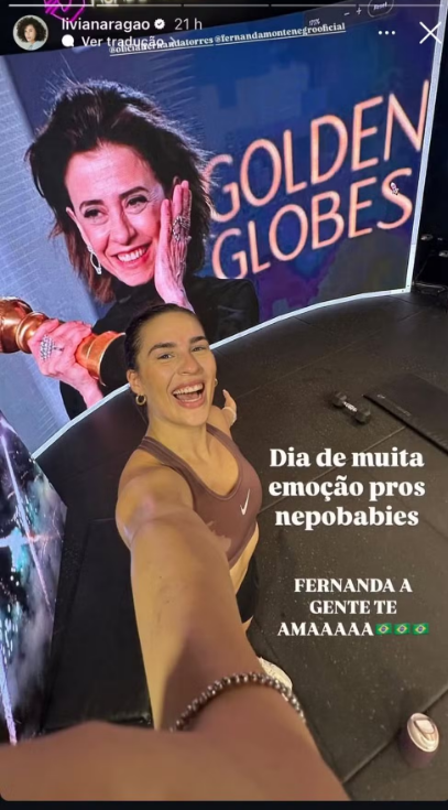 Lívian Aragão, filha de Renato Aragão e Lilian Aragão, comenta sobre vitória de Fernanda Torres no Globo de Ouro 2025